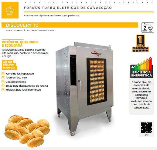 FORNO TURBO ELÉTRICO 10 ASSADEIRAS 360 PÃES DISCOVERY 10 380V TRIFÁSICO SKYMSEN - Foto 2