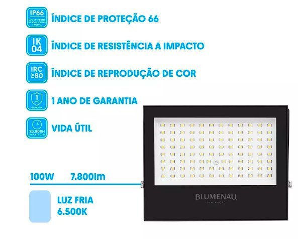 REFLETOR LED 100W 6500K IP66 BIVOLT PRETO BLUMENAU - Foto 2