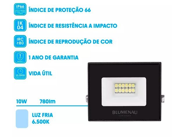 REFLETOR LED 10W 6500K IP66 BIVOLT PRETO BLUMENAU - Foto 4
