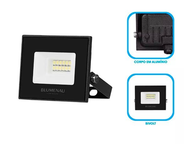 REFLETOR LED 10W 6500K IP66 BIVOLT PRETO BLUMENAU - Foto 3