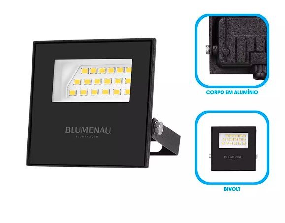 REFLETOR LED 20W 6500K IP66 BIVOLT PRETO BLUMENAU - Foto 3
