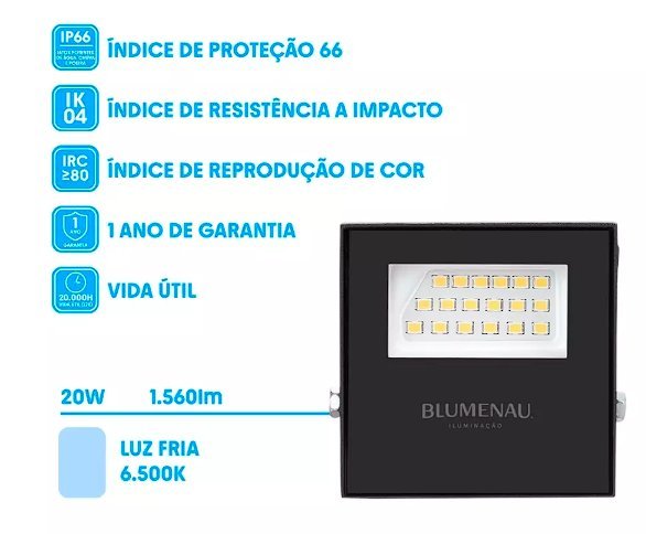 REFLETOR LED 20W 6500K IP66 BIVOLT PRETO BLUMENAU - Foto 2