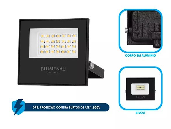 REFLETOR LED 30W 6500K IP66 BIVOLT PRETO BLUMENAU - Foto 3