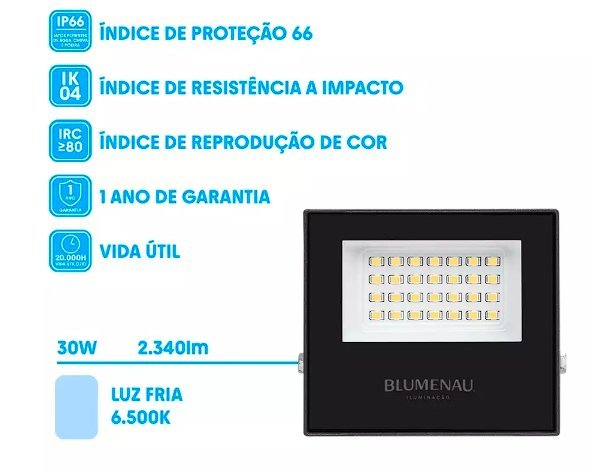REFLETOR LED 30W 6500K IP66 BIVOLT PRETO BLUMENAU - Foto 2