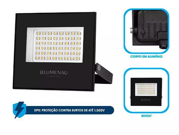 REFLETOR LED 50W 3000K IP66 BIVOLT PRETO BLUMENAU - Foto 3