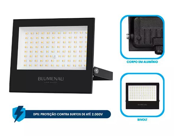 REFLETOR LED 100W 3000K IP66 BIVOLT PRETO BLUMENAU - Foto 3